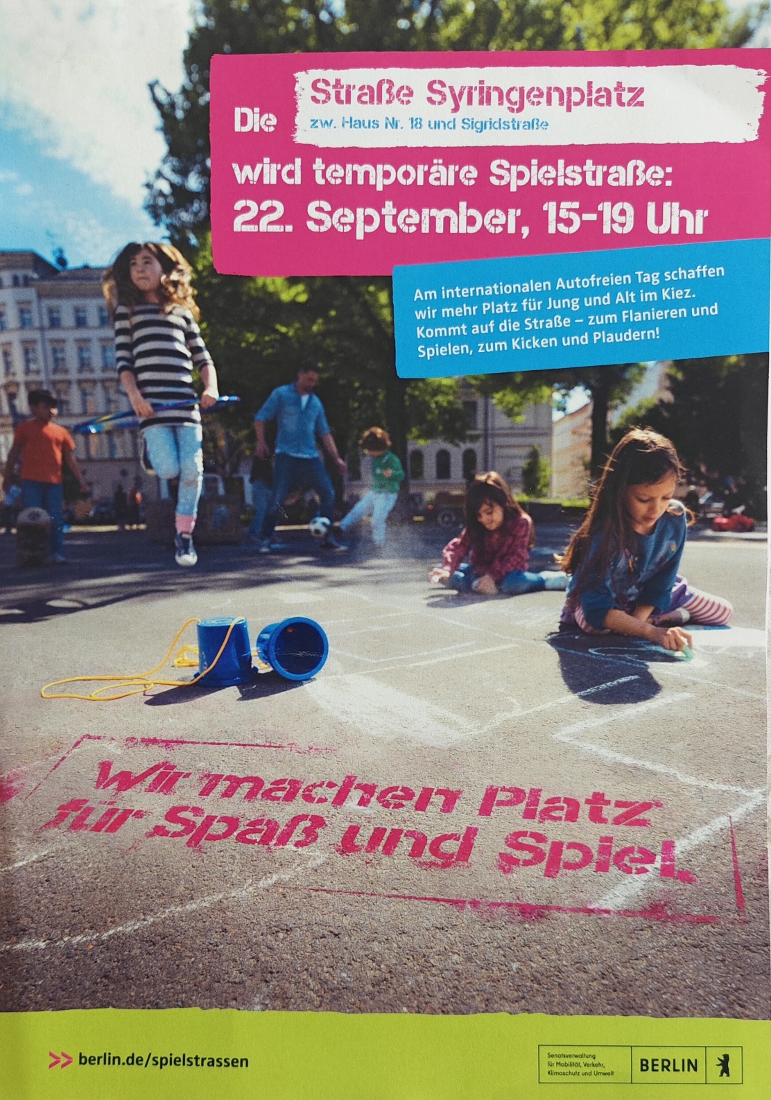 Flyer zur temporären Spielstraße am Syringenplatz am 22. September 2026